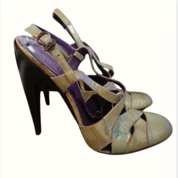 NIB Gianni Barbato Old Silver Rame Closed Toe Sling Back Heels - Picture 1 of 9
